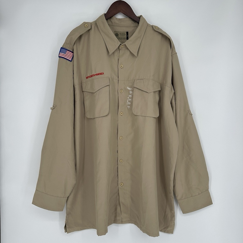 Boy Scouts America BSA Uniform Shirt Mens 2XL Tan Long Sleeve B25 Vented